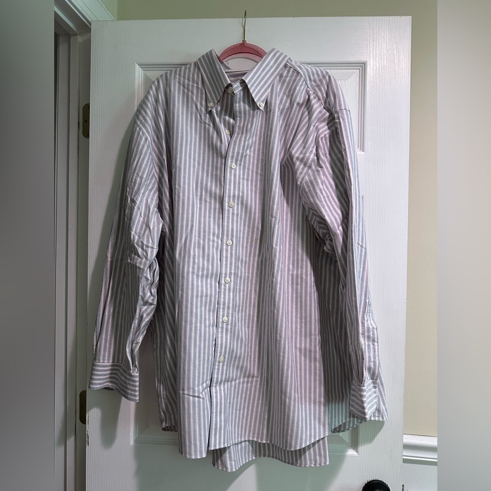 4XL Brooks Brothers Blue, White and Red Striped Long Sleeve Dress Shirt